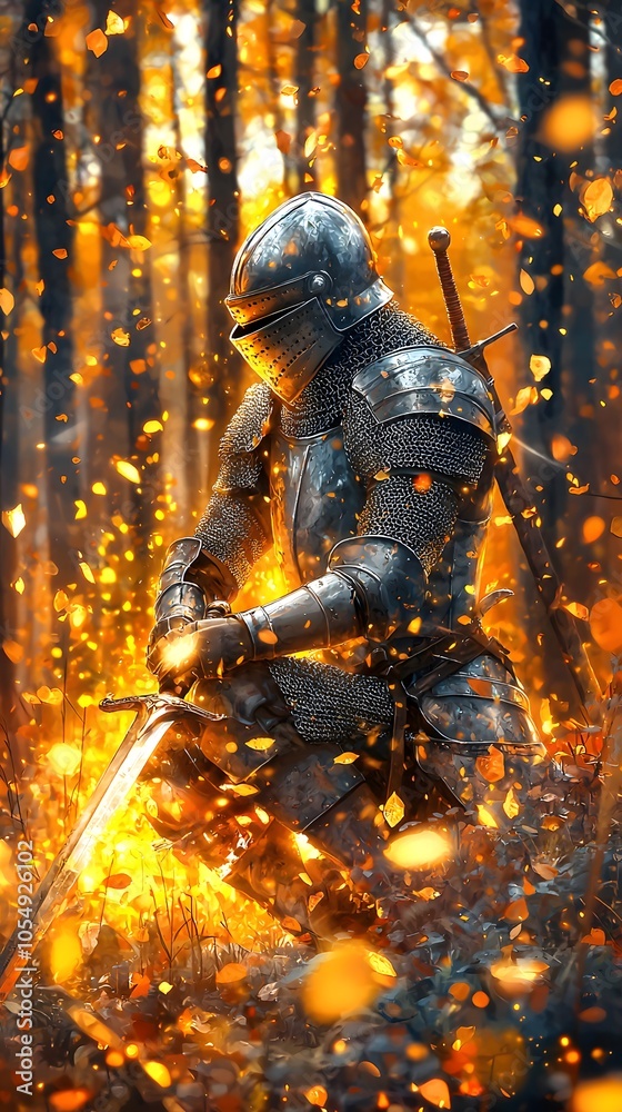 Fototapeta premium Knight in Golden Autumn.