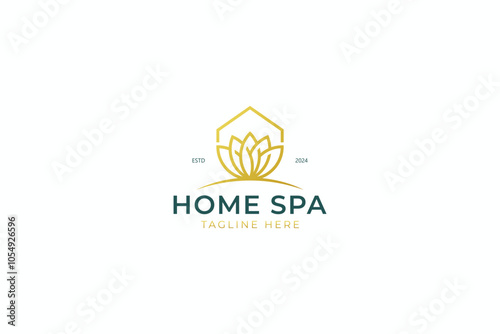 Home Spa Logo Minimalist with Element Designs Lotus Flower in Gold