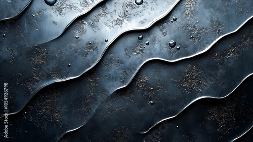 Abstract Black Background with Wavy Texture and Water Drops