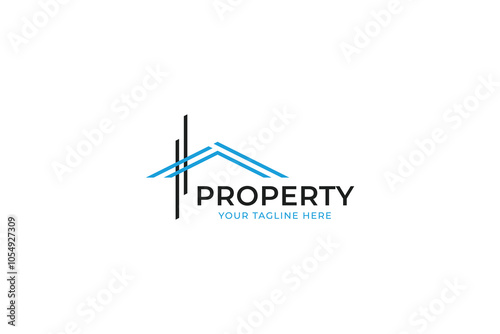 Modern Real Estate and Property Logo Minimalist House Roof Icon in Blue