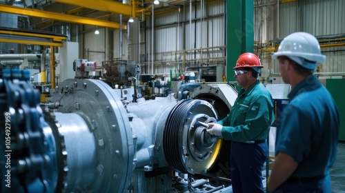 Wallpaper Mural Engineering team inspecting machinery at an industrial plant, ensuring operational efficiency. Torontodigital.ca