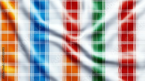 Vibrant and colorful woven textile pattern featuring orange blue green and white stripes for contemporary design aesthetics photo