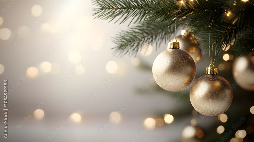 Christmas background with golden balls on fir branches. Banner copyspace Christmas background with golden balls on fir branches. Banner copyspace