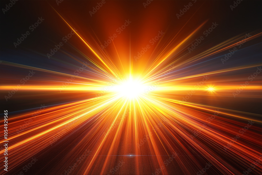Obraz premium Abstract Sunset background, with Gold lens flare effects, on a dark background, for overlay or screen filter 