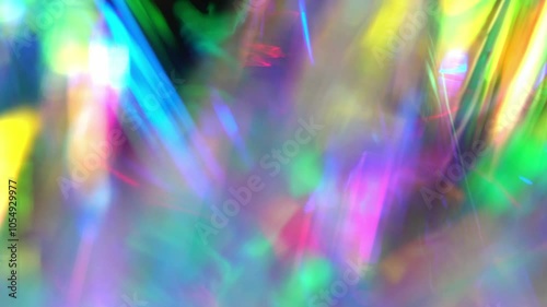 Optical Crystal Prism Flare Beams. Abstract light animation. Rainbow light flares holographic background or overlay