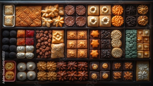 Wallpaper Mural Assorted Cookies and Candies in a Wooden Box Torontodigital.ca