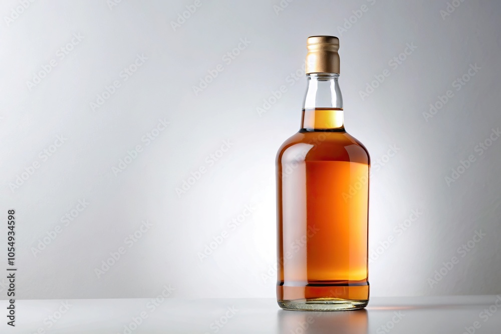 Whiskey bottle mockup with blank label on white background Whiskey bottle mockup with blank label on white background