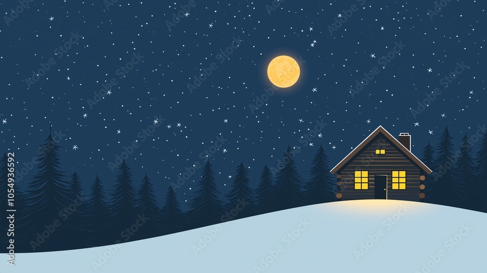 Fototapeta premium Cozy Cabin Under Starry Night Sky