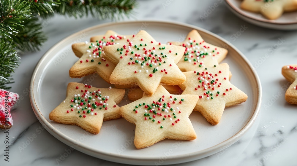 Christmas cookies in festive shapes, decorated with icing and sprinkles, ready to be enjoyed Christmas cookies in festive shapes, decorated with icing and sprinkles, ready to be enjoyed