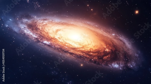 Spiral galaxy with arms stretching outward, glowing with billions of stars and nebulae.