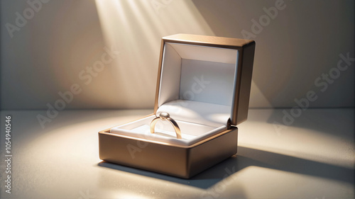 Engagement ring in open box under dramatic lighting