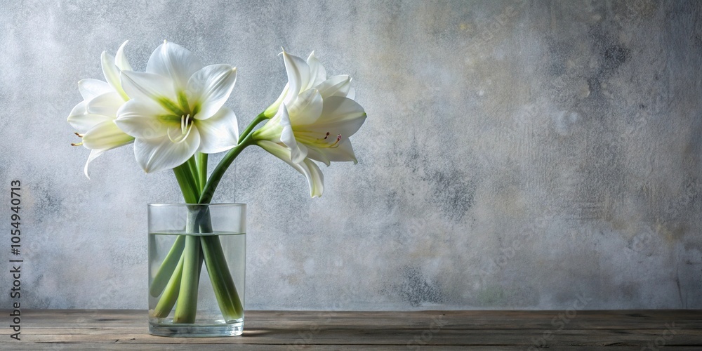 White amaryllis flower in a vase with wall background White amaryllis flower in a vase with wall background