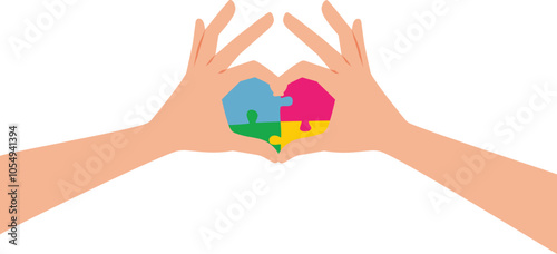 Hand Making Heart Sign for Autism Awareness Vector Illustration. Hope for autistic spectrum international awareness day 

