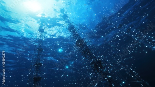 Underwater communication network, representing deep-sea data transmission technology.