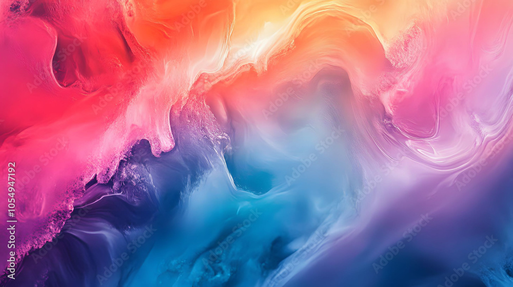 Obraz premium Flowing abstract background with soft pink and blue splashes, featuring silky textures and smooth waves, perfect for a vibrant wallpaper or artistic backdrop