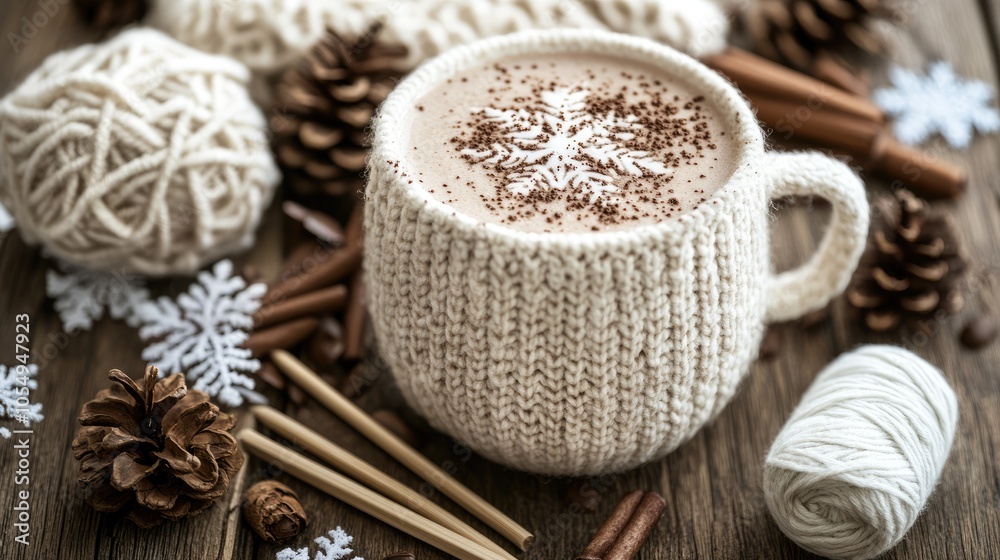 Cozy Winter Beverage with Natural Decorations Cozy Winter Beverage with Natural Decorations