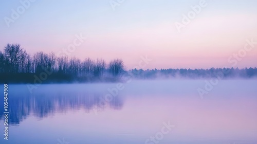 Ethereal Fog Over Tranquil Lake at Dawn