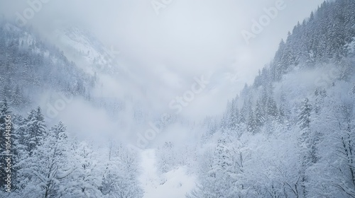Heavy Snowfall Blanketing Mountain Landscape