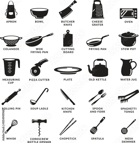 House cookware utensils for cooking  Kitchenware cooking  Icon Set