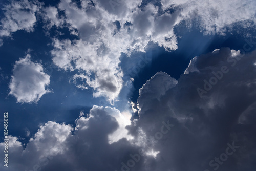 Sun rays, sun beam, cloudy and blue sky