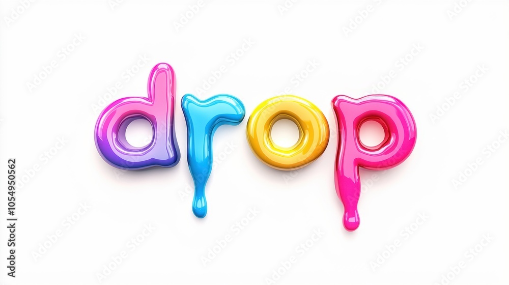 Vibrant colorful drop letters on isolated white background for creative design Vibrant colorful drop letters on isolated white background for creative design