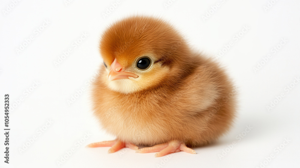 Obraz premium Charming 4 month old baby chick with fluffy feathers, showcasing its adorable features and vibrant colors. This little bird exudes sense of warmth and innocence