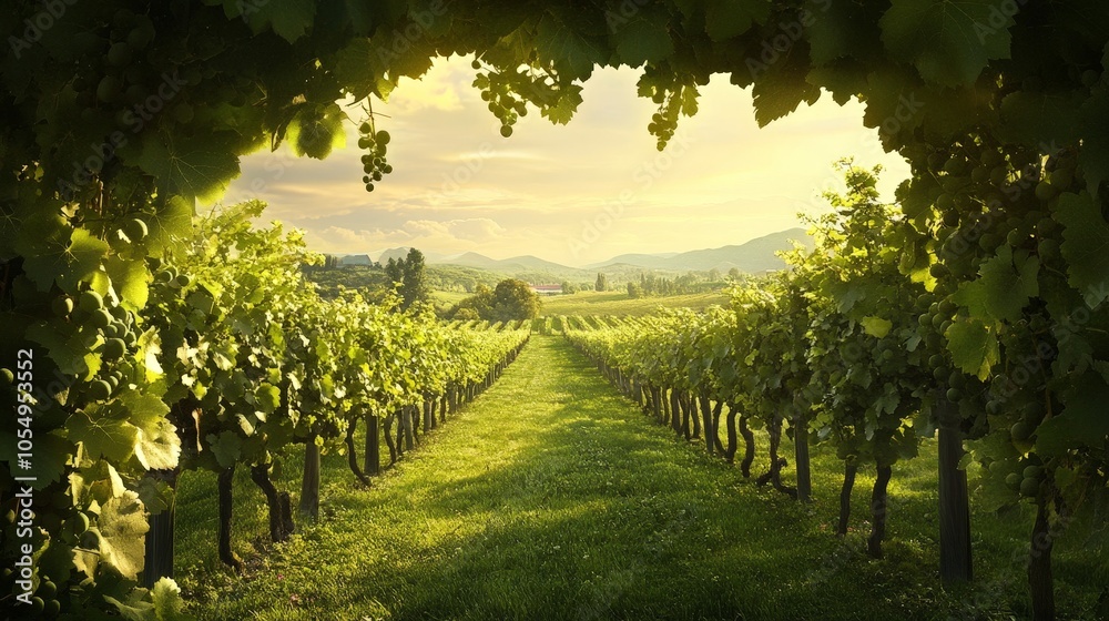 Naklejka premium An organic vineyard, with grapevines growing naturally, free from synthetic fertilizers and pesticides.