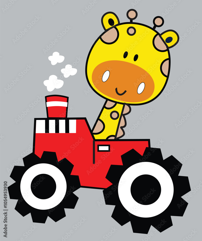 giraffe with monster car print vector design giraffe with monster car print vector design