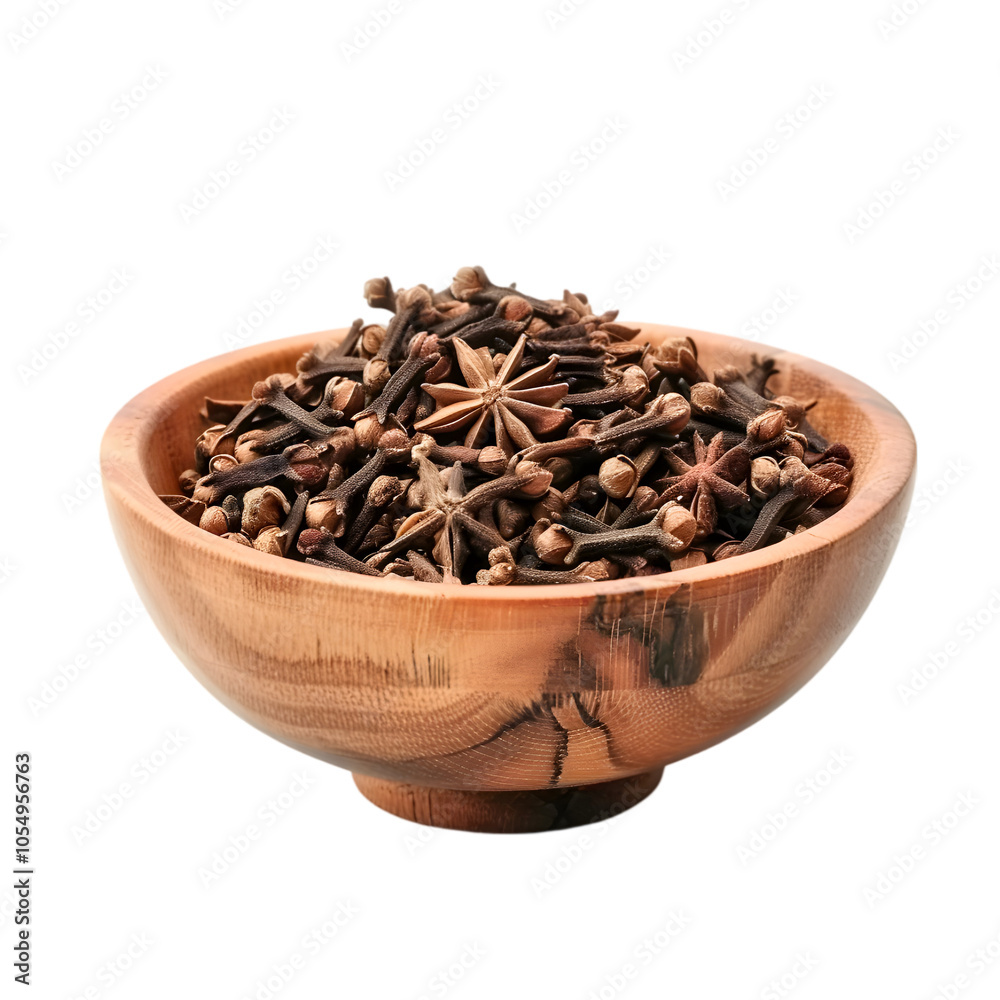 Spice cloves in a wooden bowl isolated on transparent background Spice cloves in a wooden bowl isolated on transparent background