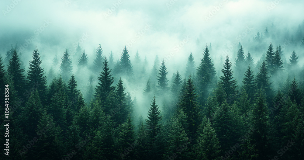 A serene evergreen forest with layered pines fading into a misty background, perfect for wellness retreats, nature-themed promotions, or calming decor. A serene evergreen forest with layered pines fading into a misty background, perfect for wellness retreats, nature-themed promotions, or calming decor.