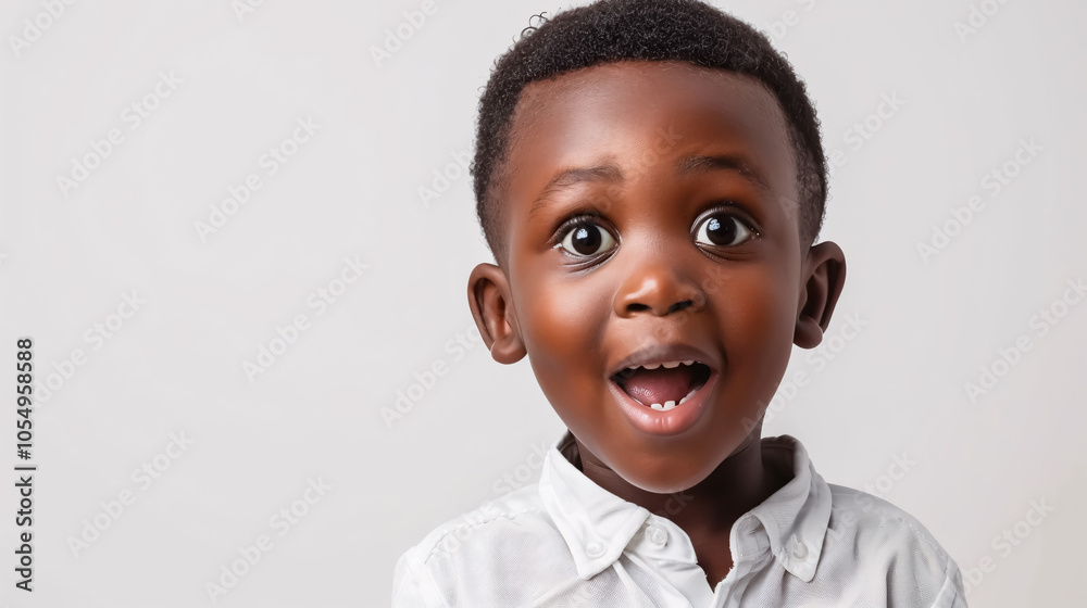 Naklejka premium Adorable African boy on a studio white background.