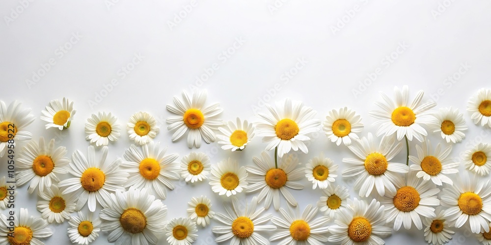 White background with chamomile flowers texture, minimalist and nature-themed White background with chamomile flowers texture, minimalist and nature-themed