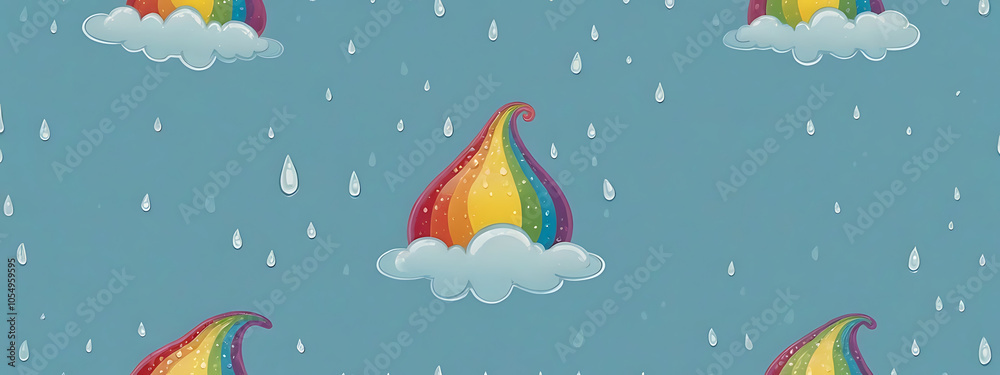 Smiling raindrop with a little rainbow reflection on a plain light blue background, perfect for a whimsical weather-themed wallpaper. Smiling raindrop with a little rainbow reflection on a plain light blue background, perfect for a whimsical weather-themed wallpaper.