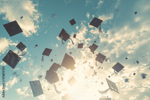 graduation hats thrown into the air by generative ai