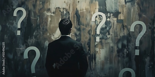 Wallpaper Mural Confused businessman with question mark symbol representing doubt and problem solving Torontodigital.ca