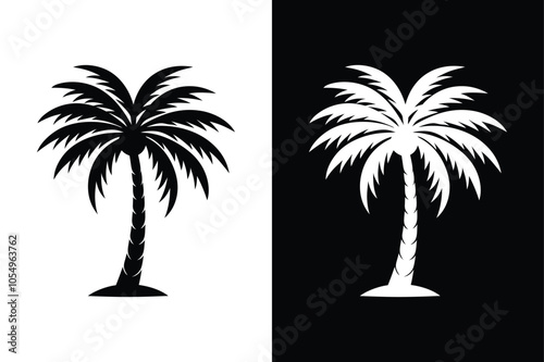 Coconut Tree Icon. Black and White Palm Tree Silhouette for Beach Themes photo