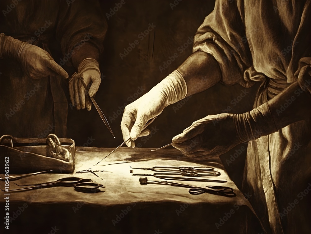 custom made wallpaper toronto digitalSkilled Surgeon s Hands Operating with Antique Medical Instruments in a Dimly Lit Antiquity Clinic
