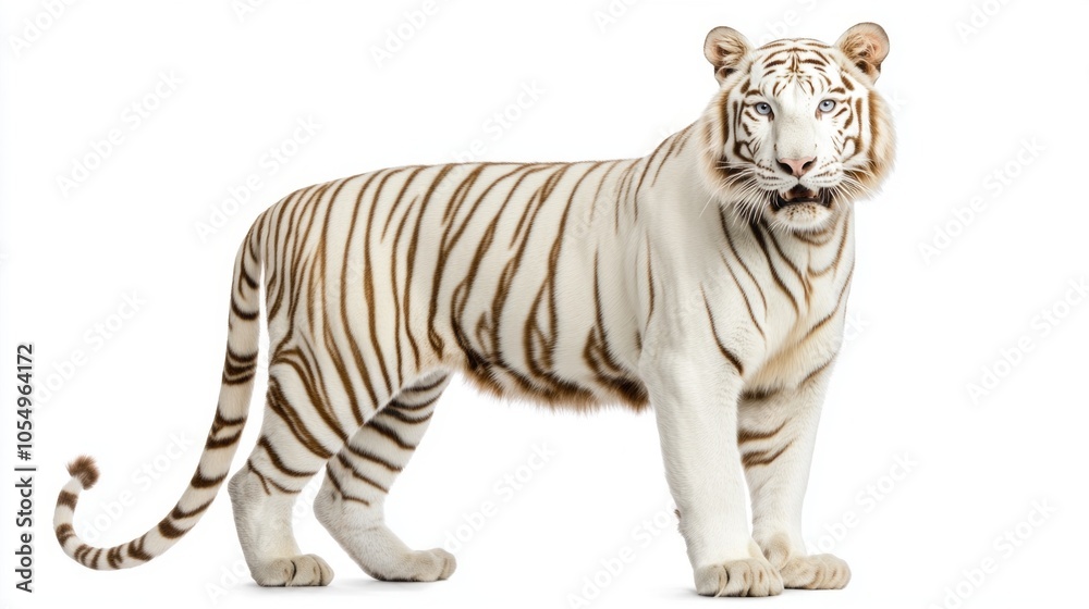 Fototapeta premium A white tiger stands on a white background