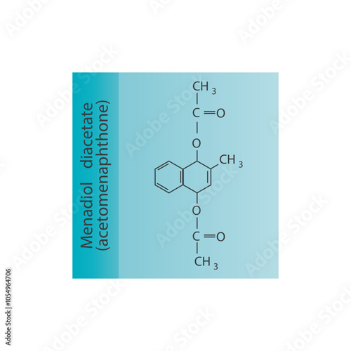 Menadiol diacetate skeletal structure diagram.Vitamin K vitamer compound molecule scientific illustration.