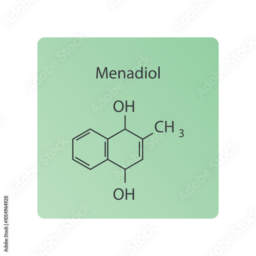 Menadiol skeletal structure diagram.Vitamin K vitamer compound molecule scientific illustration.