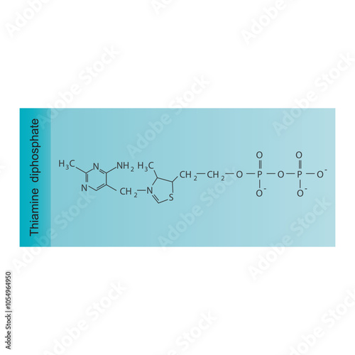Thiamine diphosphate skeletal structure diagram.Vitamin B1 compound molecule scientific illustration.