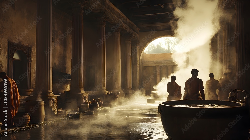 Fototapeta premium Ancient Roman Concrete Mixing Expertly Blended Churning Liquid with Architectural Columns