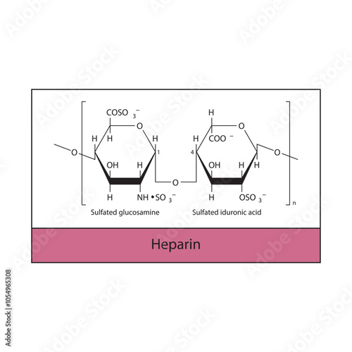 Heparin skeletal structure diagram.Polysaccharide  compound molecule scientific illustration.