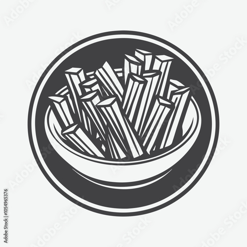 French Fries Silhouette Vector Illustration Isolated on White Background in Classic Fast Food Style