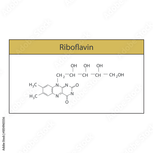 Riboflavin skeletal structure diagram.Vitamin B2 compound molecule scientific illustration.
