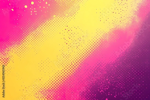 Abstract colorful background with pink, yellow, and purple hues and halftone pattern.