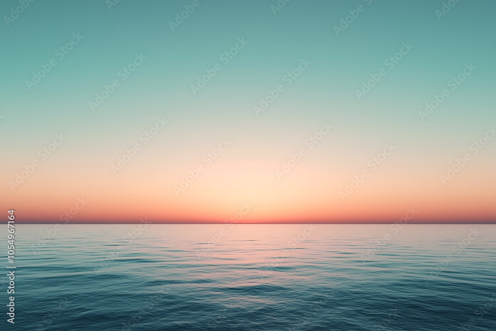 Fototapeta premium A serene sunset over calm ocean waters, showcasing a gradient sky in soothing hues of blue and orange, evoking tranquility and natural beauty.