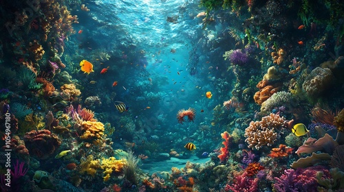 Vibrant Underwater World with Colorful Corals and Fishes