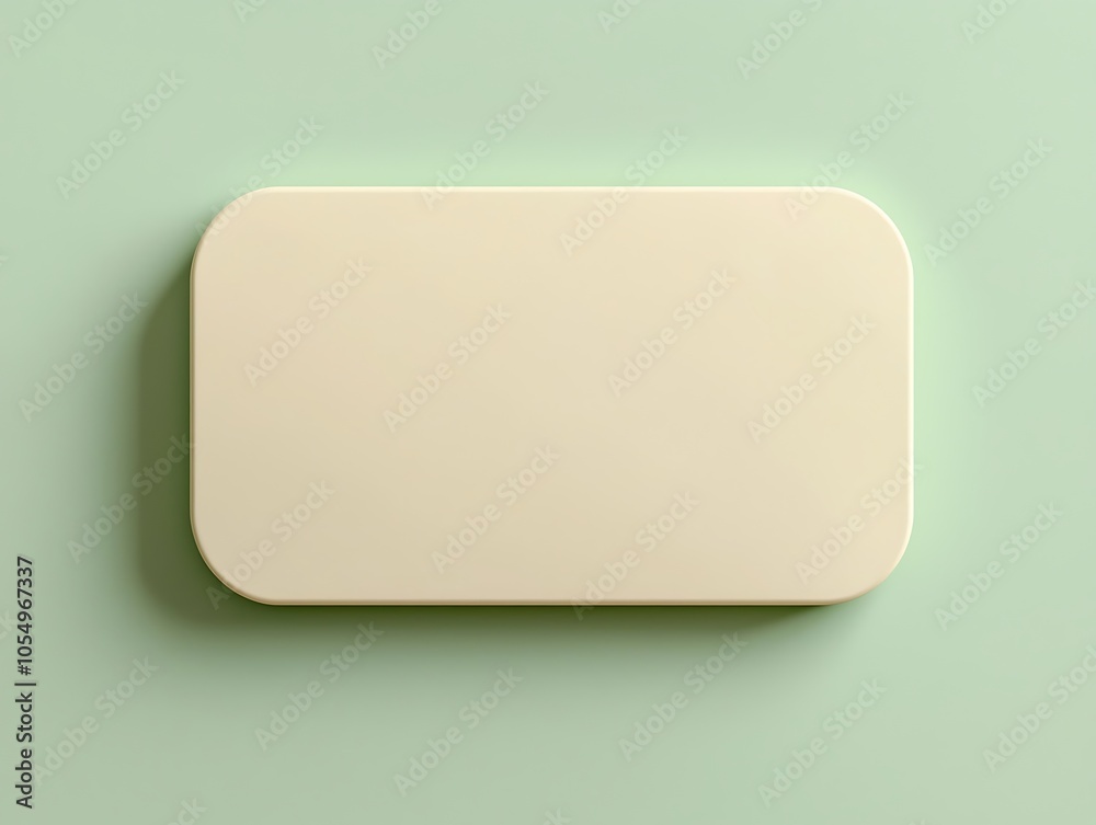 A simple, rectangular object in a soft beige color against a muted green background, emphasizing minimalistic design and modern aesthetics.
