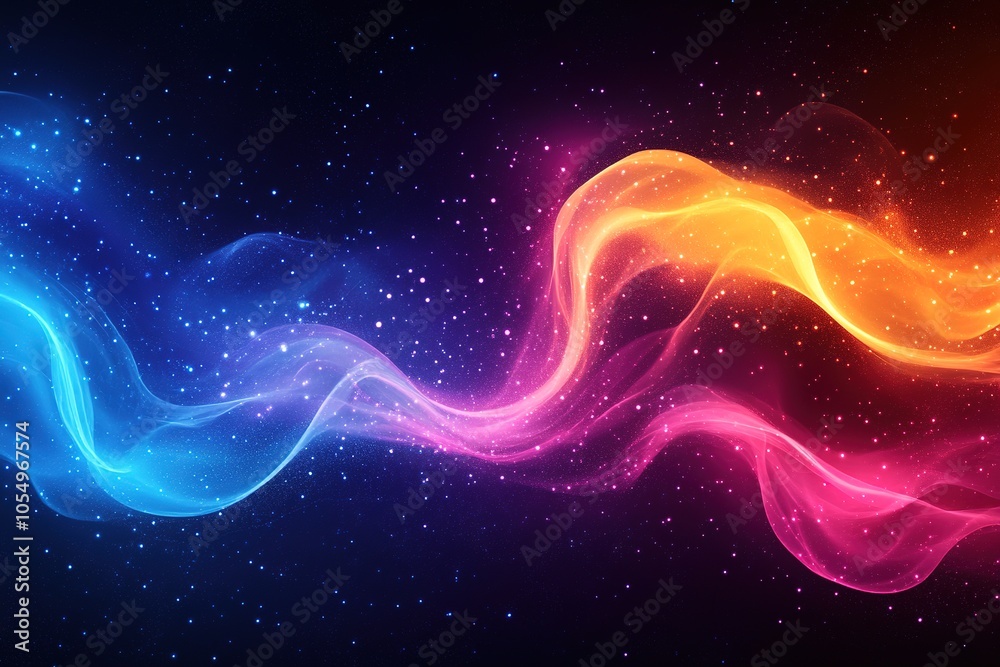 Fototapeta premium Abstract colorful glowing waves on a black background.
